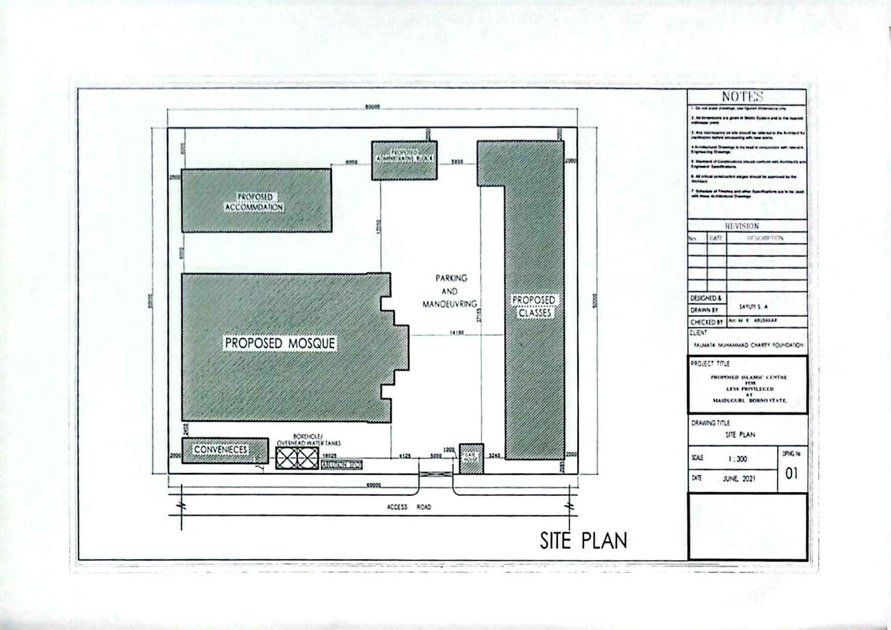 Proposed mosque site plan for the Islamic Centre in Maiduguri